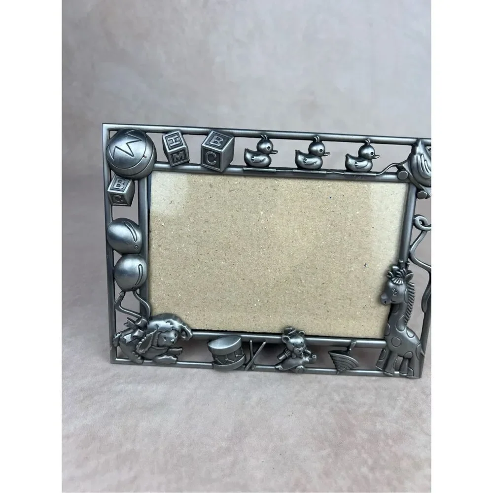 Vintage Novelty Baby Nursery Picture Frame 90s Y2K Silver Metal